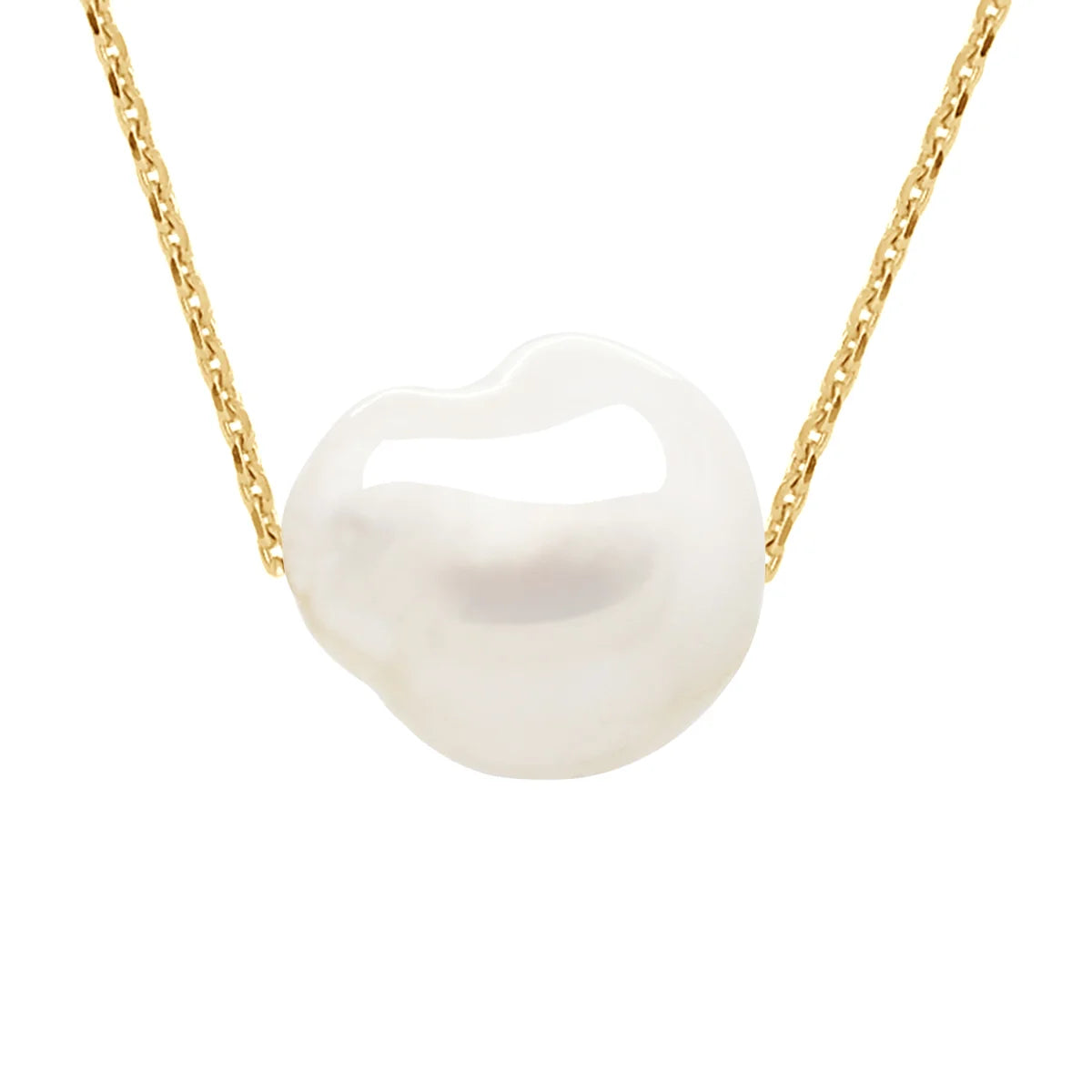Necklace Baroque Baroque Freshwater Pearl White Yellow Gold 11-12mm