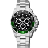 Christophe Duchamp Marine Chrono - Black Dial with Black & Green Bezel and Silver Stainless Steel Strap