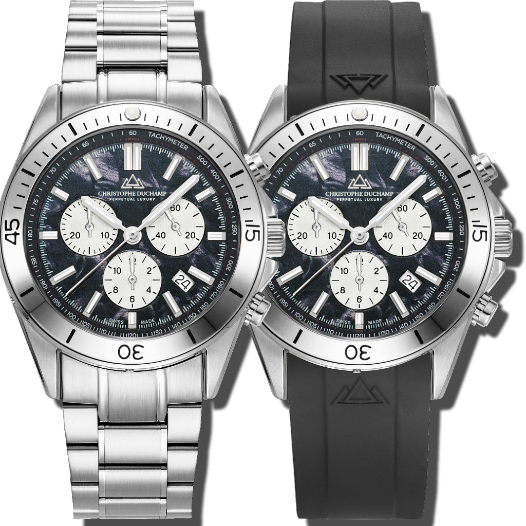 Christophe Duchamp Stratos - Black Dial with Silver Stainless Steel Strap & Black Rubber Strap