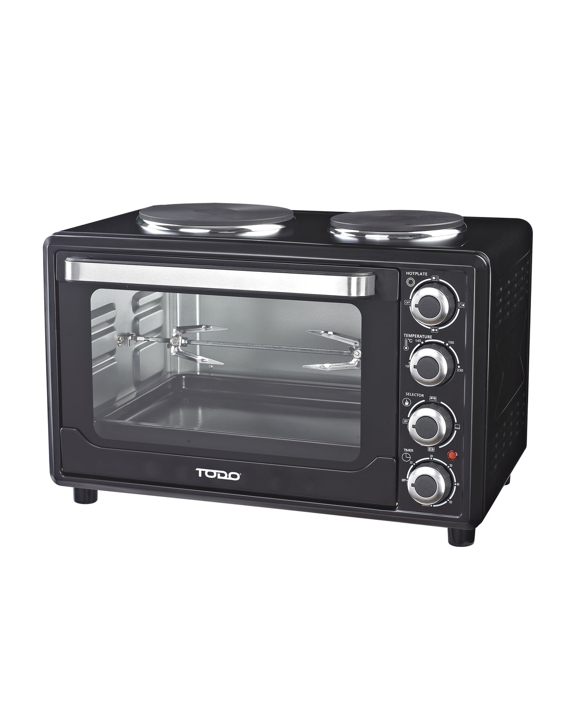 TODO 30L Benchtop Electric Oven Twin Hot Plates Rotisserie Two Hotplate 10A Amp