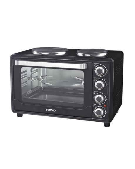 TODO 30L Benchtop Electric Oven Twin Hot Plates Rotisserie Two Hotplate 10A Amp