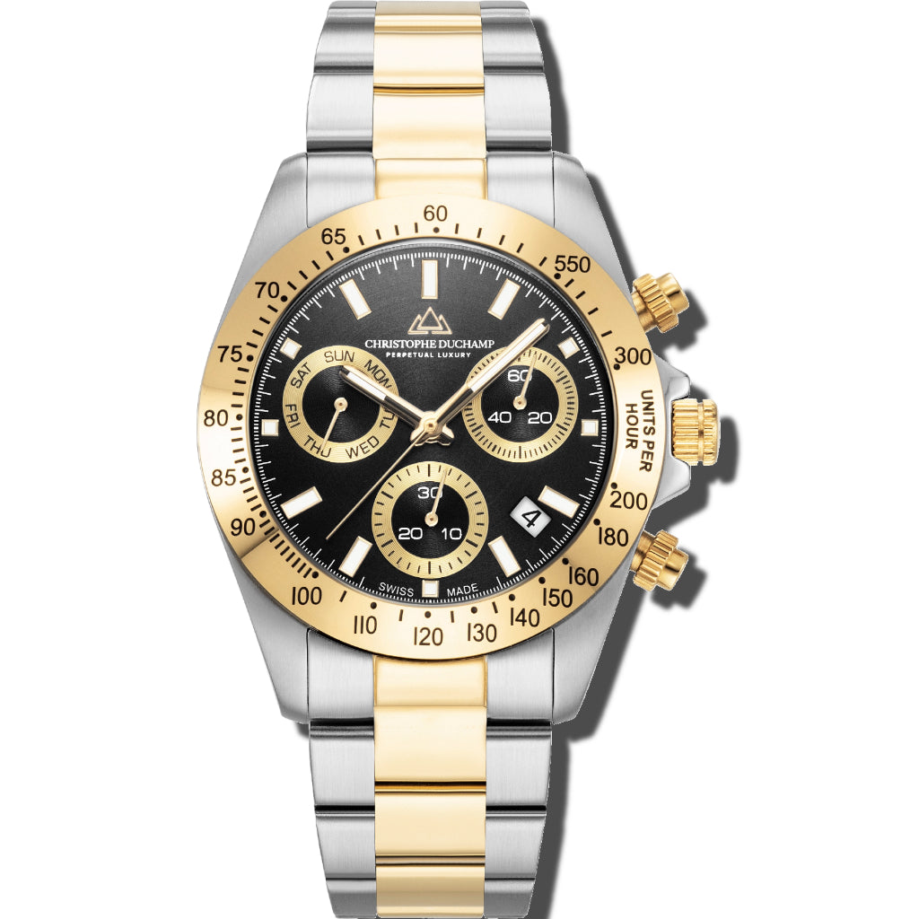 Christophe Duchamp Grand Mont Ceramic - Black Dial with Gold & Silver Stainless Steel Strap