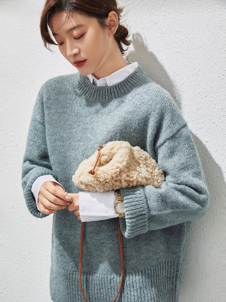Cream Lambswool Dumpling Shoulder Bag - Cream