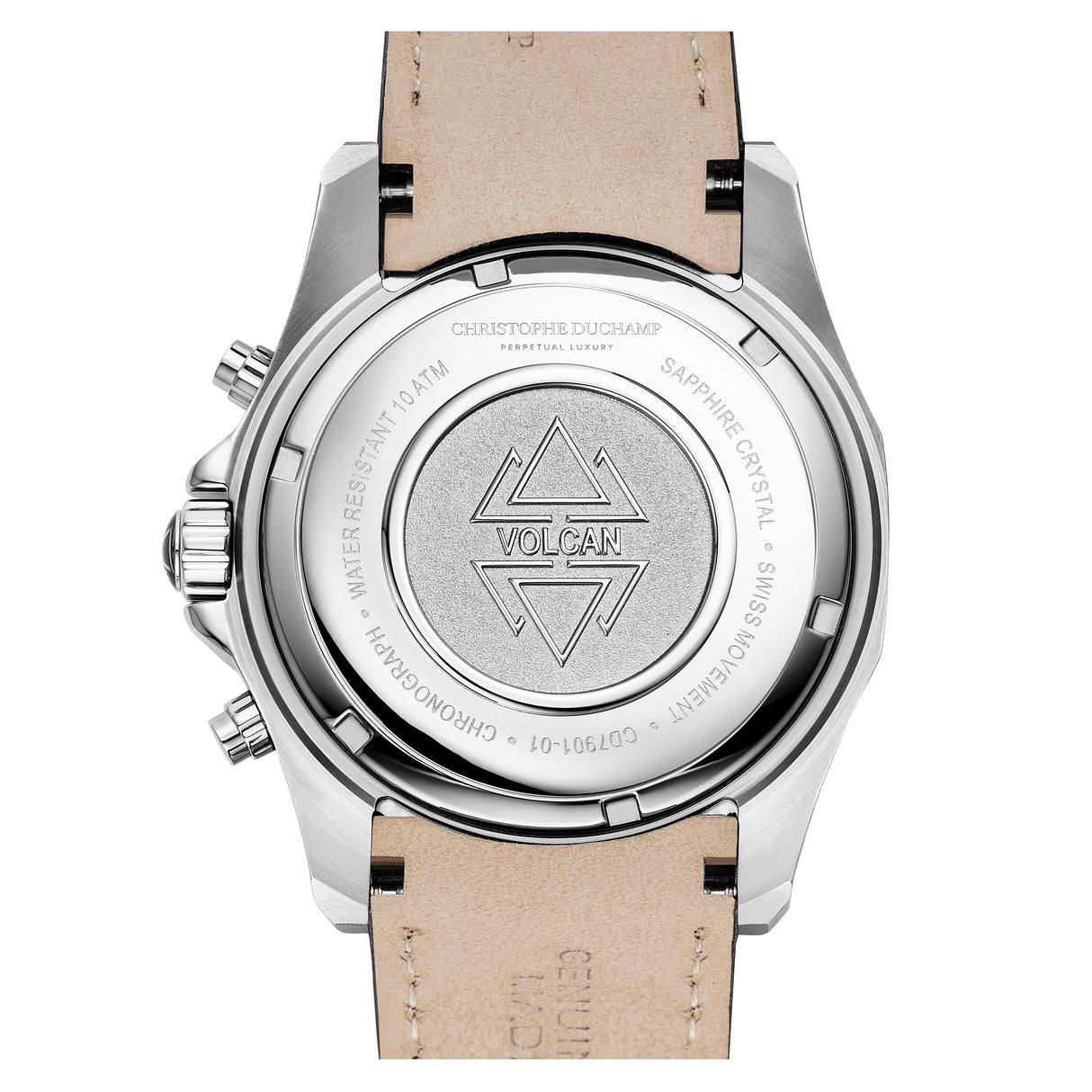 Christophe Duchamp Volcan - Black Dial with Silver Case and Black Leather Strap
