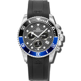 Christophe Duchamp Marine Chrono Rubber - Black Dial with Silver Case, Black & Blue Bezel and Black Rubber Strap