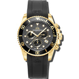 Christophe Duchamp Marine Chrono Rubber - Black Dial with Gold Case, Black Bezel and Black Rubber Strap