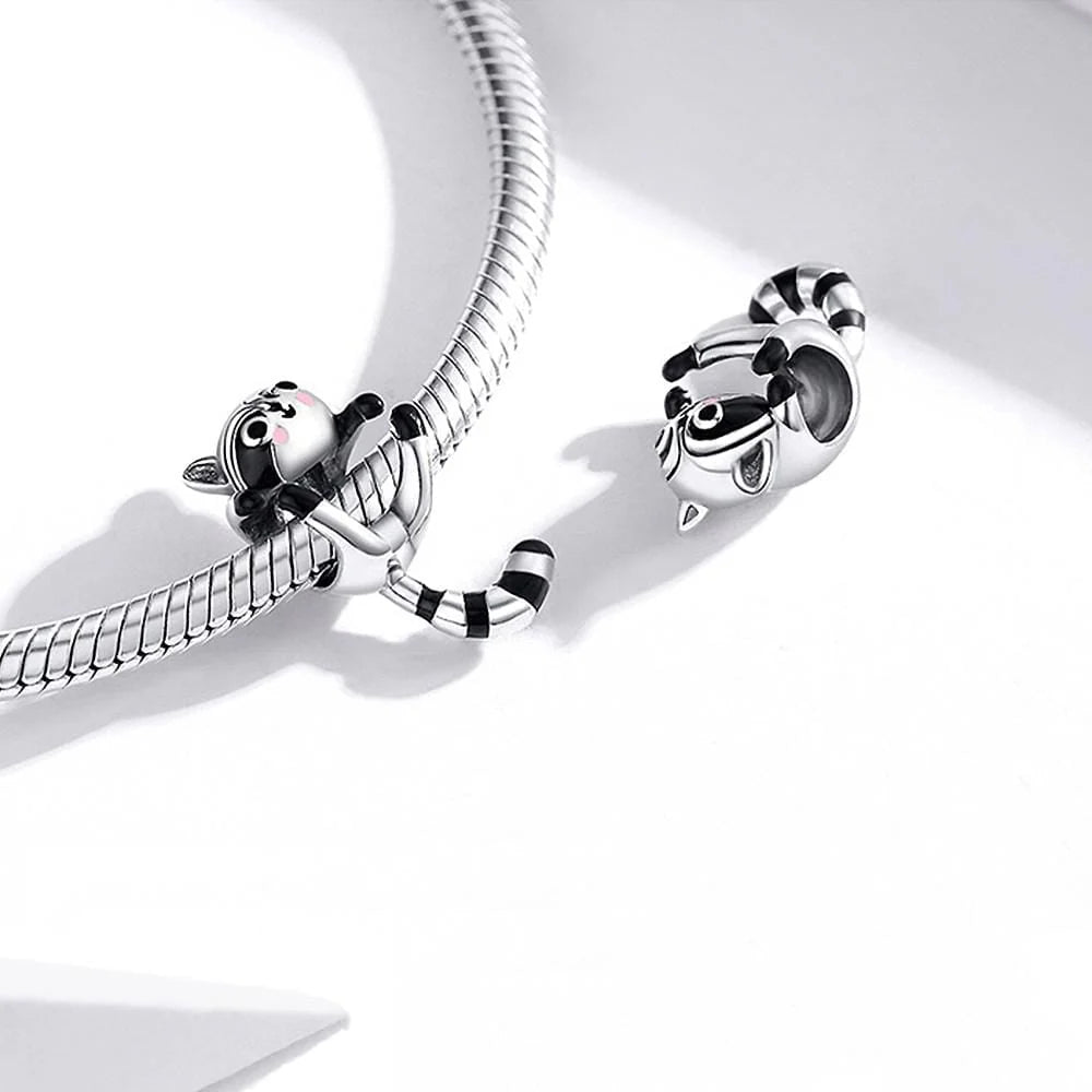 Solid 925 Sterling Silver Jumpy Fun Racoon Pandora Inspired Charm