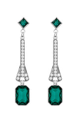 Liv Oliver 18K White Gold Green Long Statement Drop Earrings