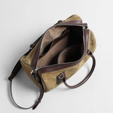 Vintage Suede Leather Boston Bag – Contrast Leather Handle Crossbody Handbag