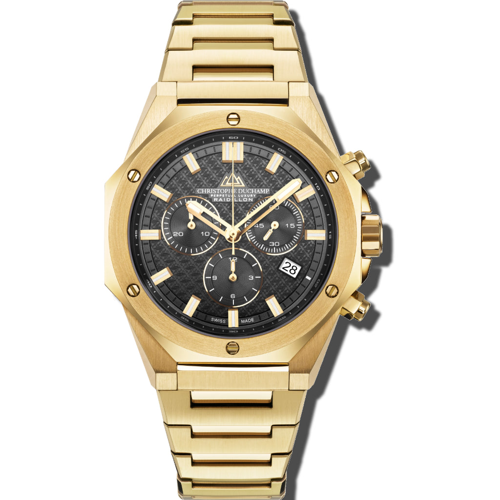 Christophe Duchamp Raidillon Chrono - Black Dial with Gold Stainless Steel Strap