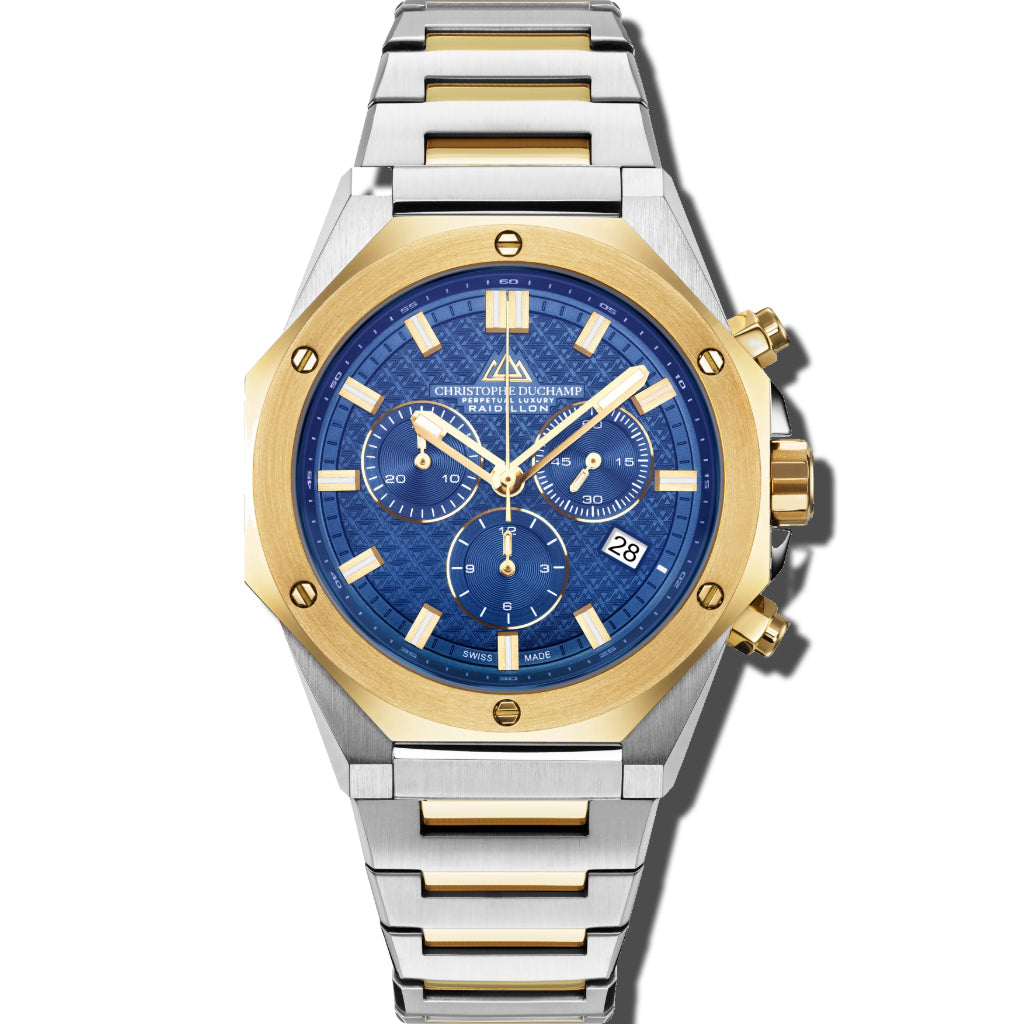 Christophe Duchamp Raidillon Chrono - Blue Dial with Gold & Silver Stainless Steel Strap