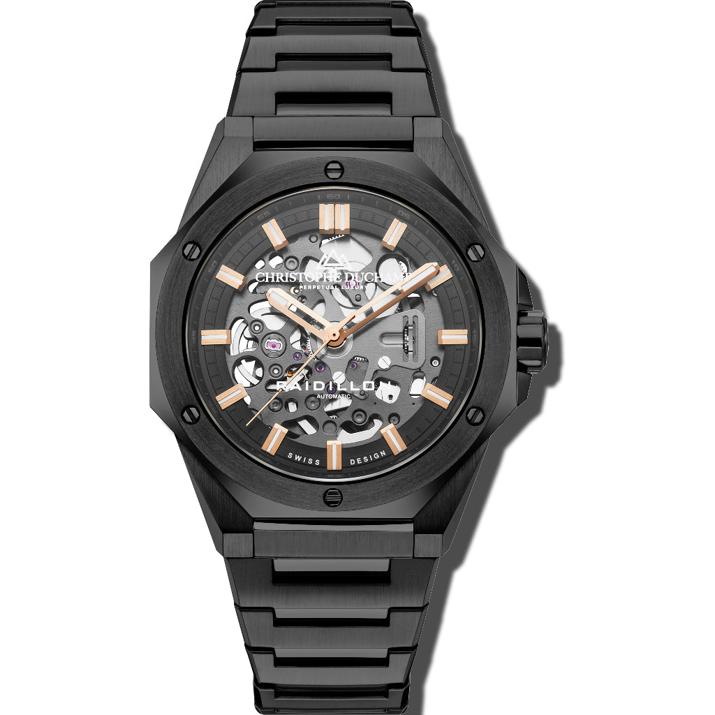 Christophe Duchamp Raidillon Skeleton - Black & Silver Dial with Black Stainless Steel Strap