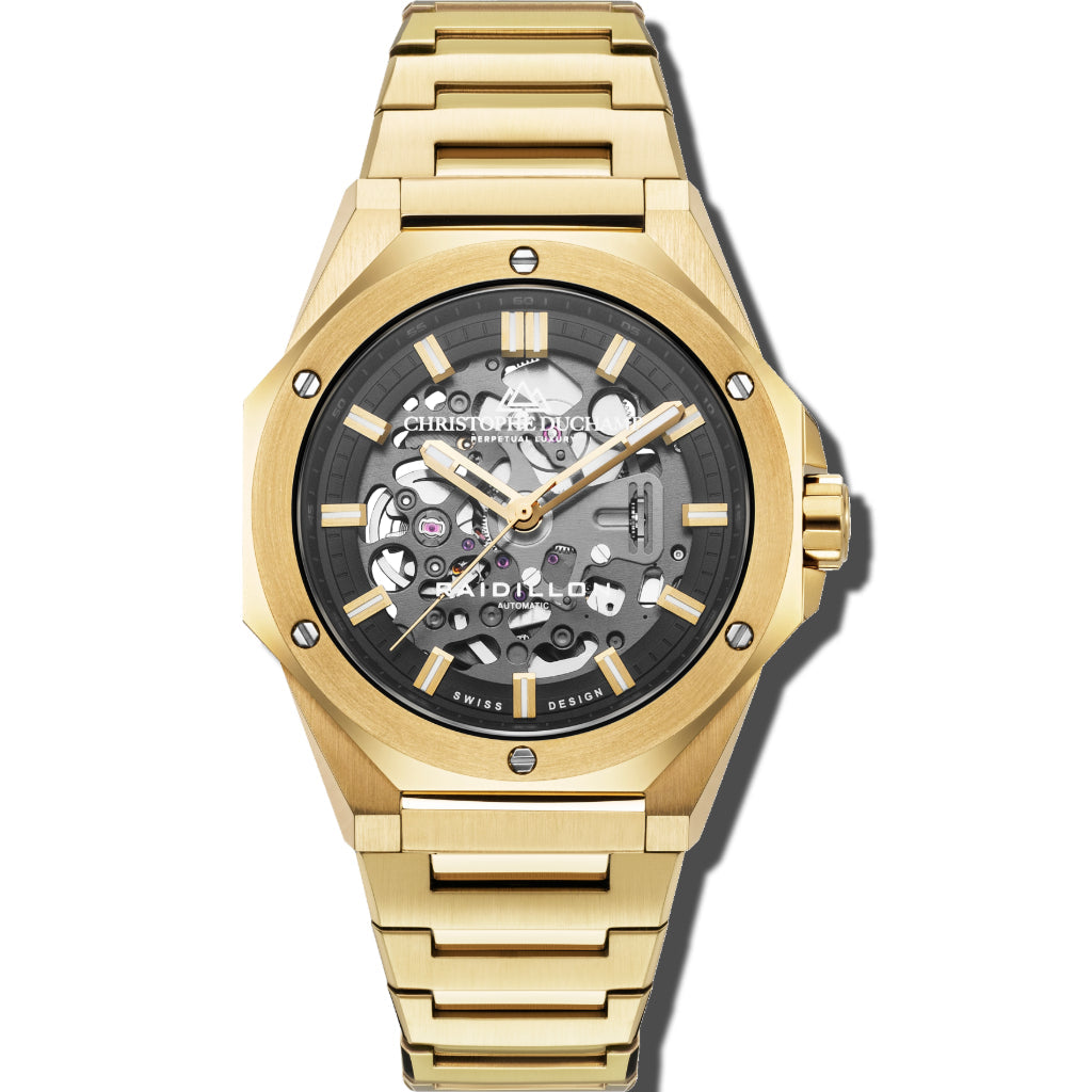 Christophe Duchamp Raidillon Skeleton - Black Dial with Gold Stainless Steel Strap