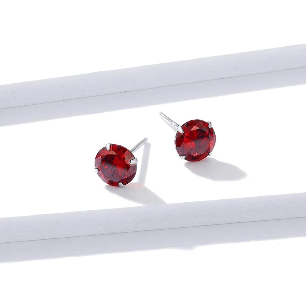 Solid 925 Sterling Silver Scarlet Diamond Round Cut Four Prong Stud Earrings