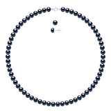 Set Being Composed of : Necklace of Real Cultured Freshwater Pearls Semi Round 6-7 mm with Spring Ring Clasp In Silver 925 - Black Tahiti - Longueur 42 cm