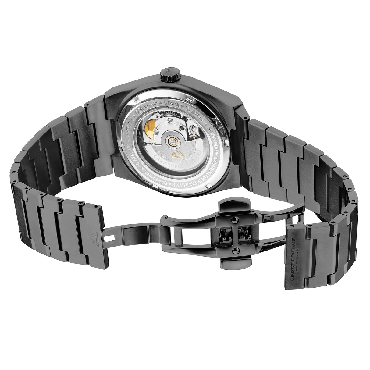 Christophe Duchamp Attitude Auto - Black Dial with Black Case and Black Stainless Steel Strap