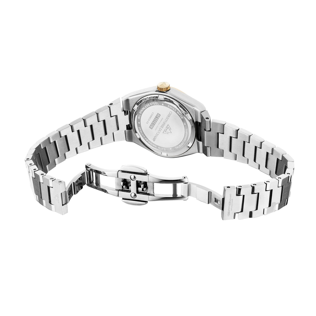Christophe Duchamp Attitude Double Diamond - Champagne Dial with Silver & Gold Case and Silver Stainless Steel Strap
