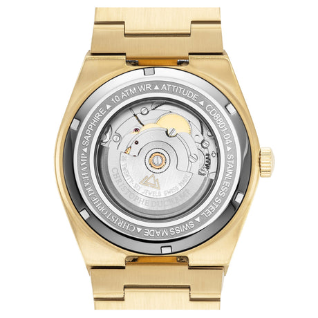 Christophe Duchamp Attitude Auto - Black Dial with Gold Case and Gold Stainless Steel Strap