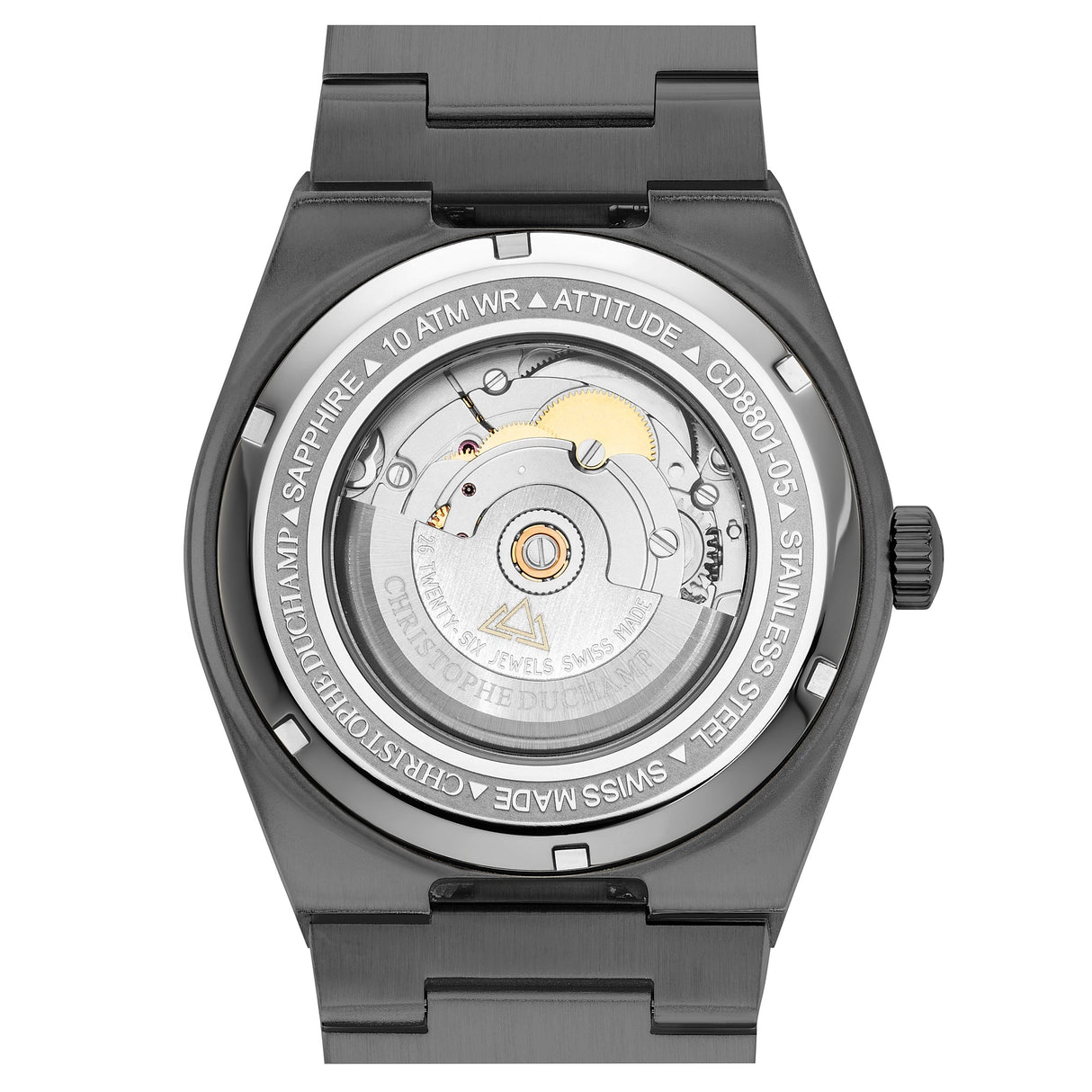 Christophe Duchamp Attitude Auto - Black Dial with Black Case and Black Stainless Steel Strap