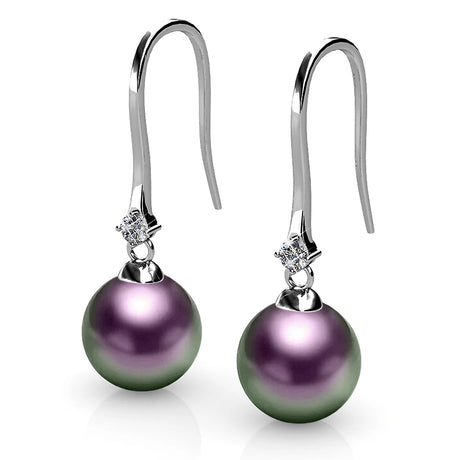 Krystal Couture Magnificent Pearl Hook Earrings Embellished with Swarovski Crystal Iridescent Purple Pearls