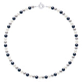 Necklace of Real Cultured Freshwater Pearls and Round 6-7 mm - Natural White + Grey (Pearl Grey) + Black "Tahitian Style" - Length 42 cm