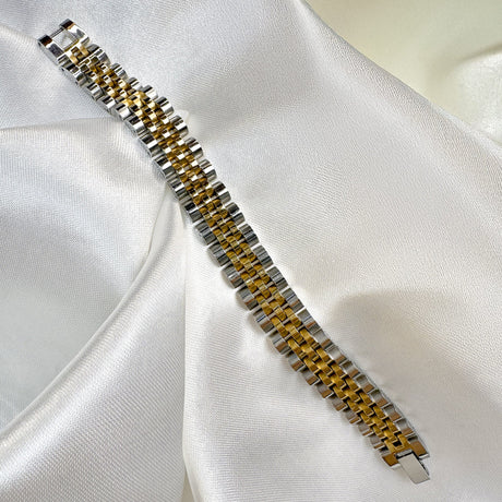 Bullion Gold Brick Dual Tone Gold Layered Stainless Steel Bracelet