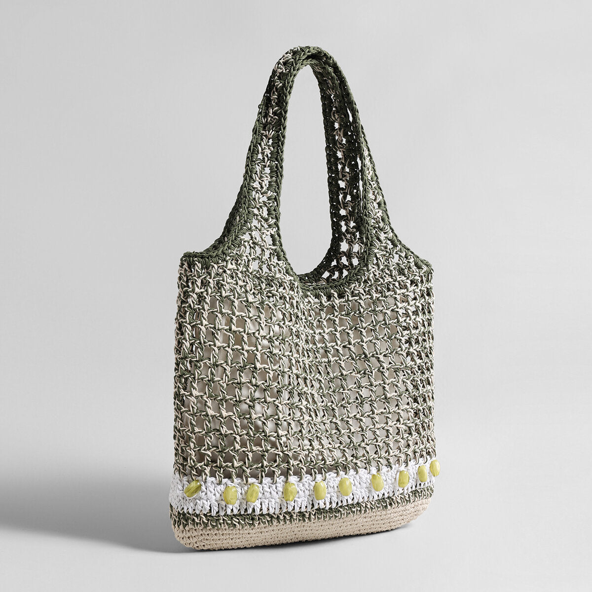 Hand-Crocheted Open-Weave Tote Bag - Olive