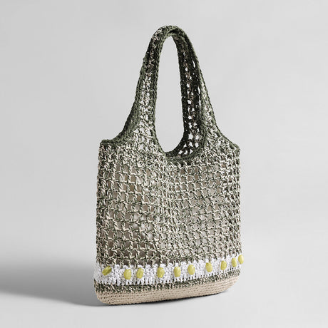 Hand-Crocheted Open-Weave Tote Bag - Olive