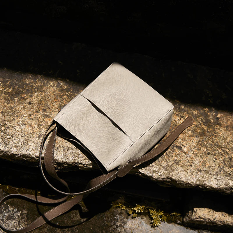 Nalandu Pebbled Leather Bucket Bag - Ivory