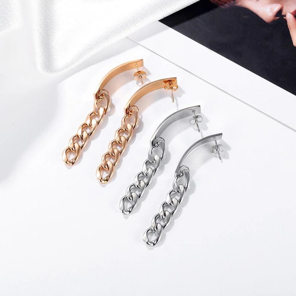 Bullion Gold Royal Chain Stud Earrings in White Gold