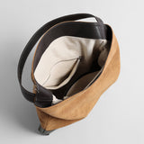 Suede & Leather Two-Tone Hobo Bag - Brown