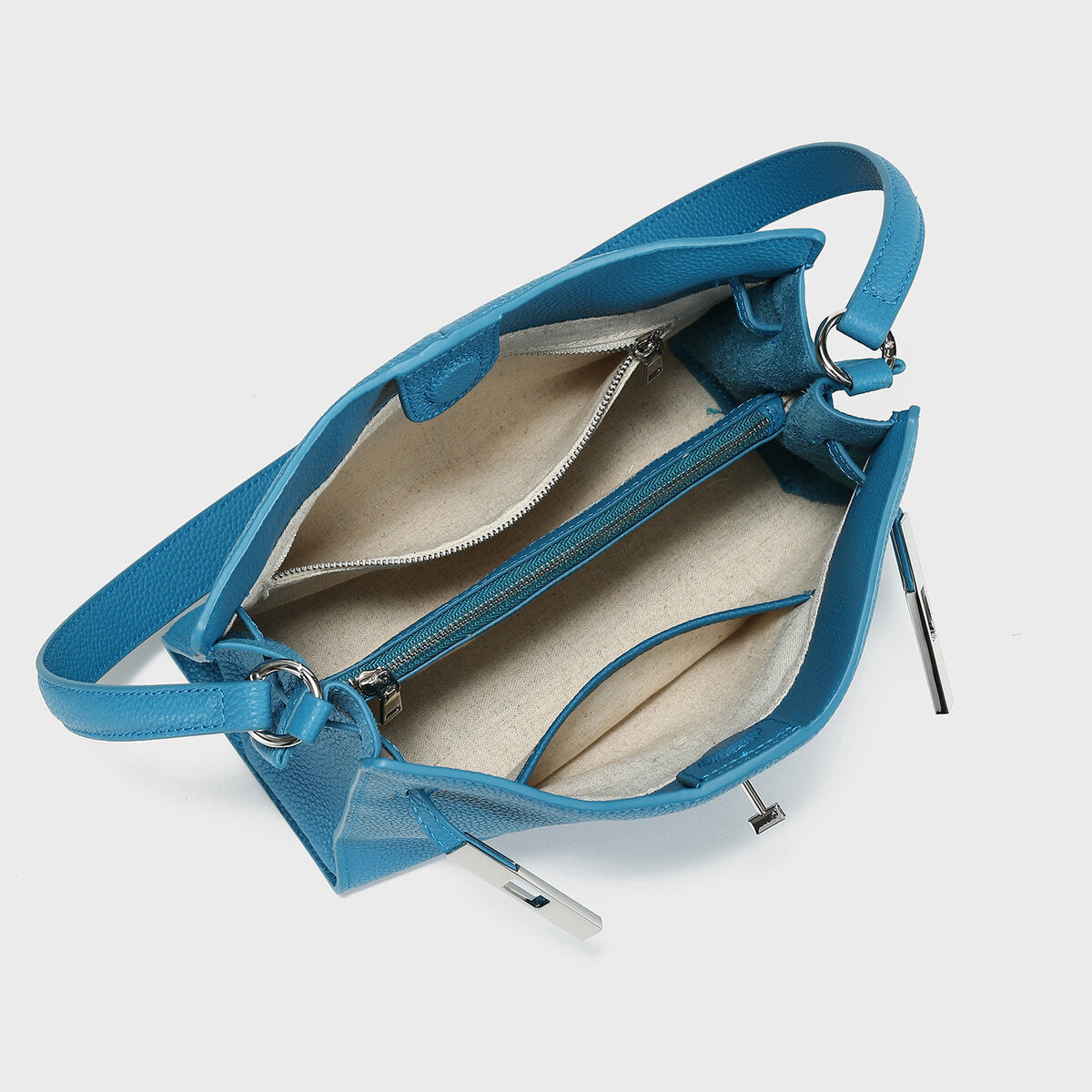 TOGO Leather Turn-Lock Slouchy Tote-Soft Shoulder Handbag - Blue