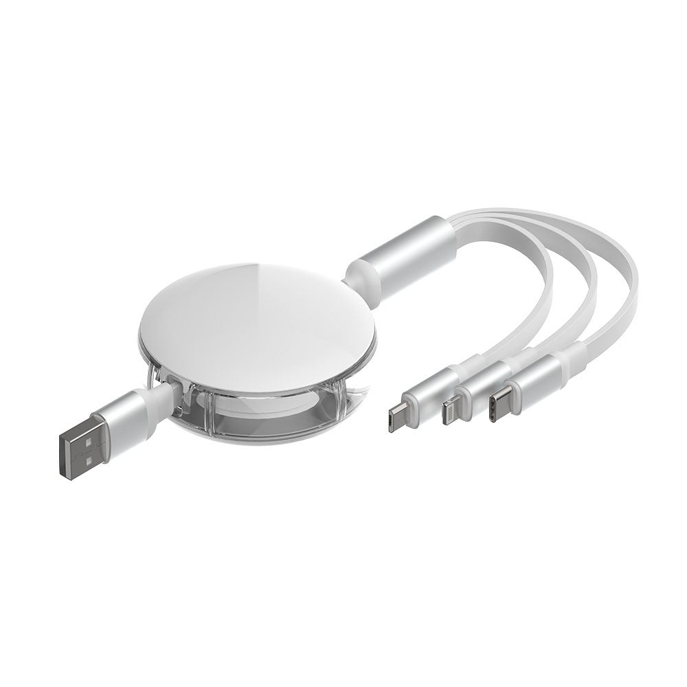 iQuick 3 in 1 Retractable Fast Charge Data Sync Cable USB Type-C Micro USB Pin