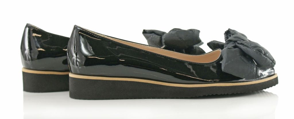 Bosccolo Womens Ballerina With Big Bow - Black Lacquered