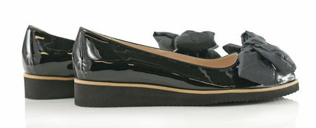 Bosccolo Womens Ballerina With Big Bow - Black Lacquered