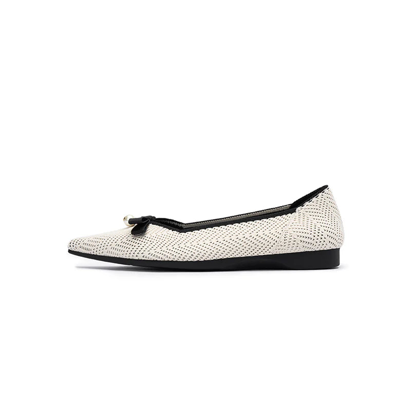 Sarah Casual Pearl Bow Commuter Flats - White