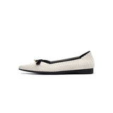 Sarah Casual Pearl Bow Commuter Flats - White