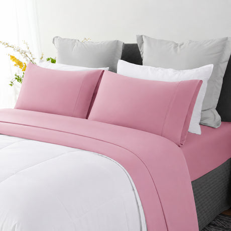 Ramesses Pebble Wash Linen Alternative Sheet Set  - Classic Rose