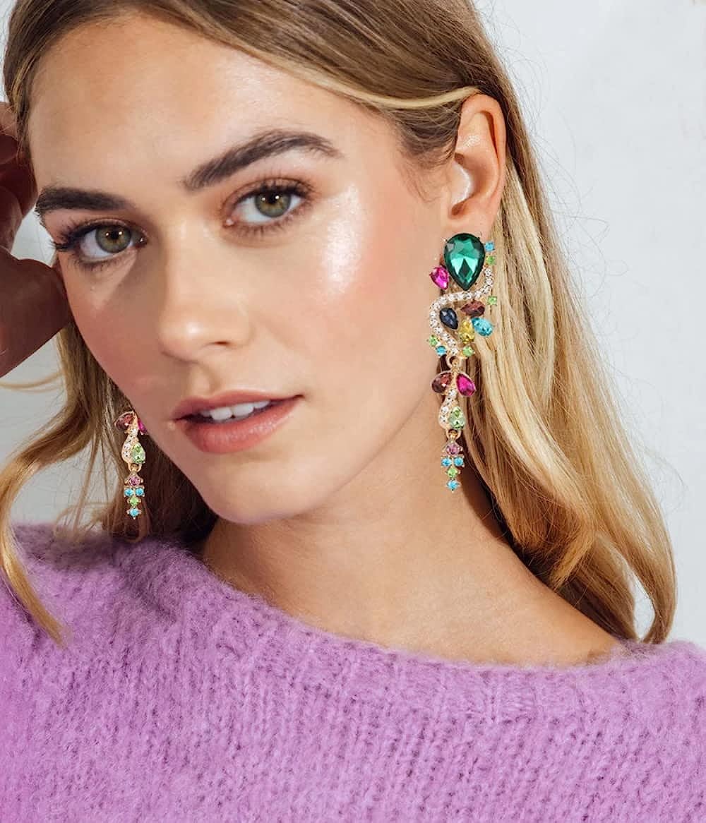 Liv Oliver 18K Gold  Multi Color Statement Crystal Chandelier Earrings