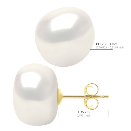Earrings Yellow Gold - Natural White - Longueur 42 cm