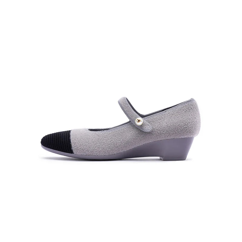 Vintage Tweed Low Heel Mary Jane Shoes - Grey