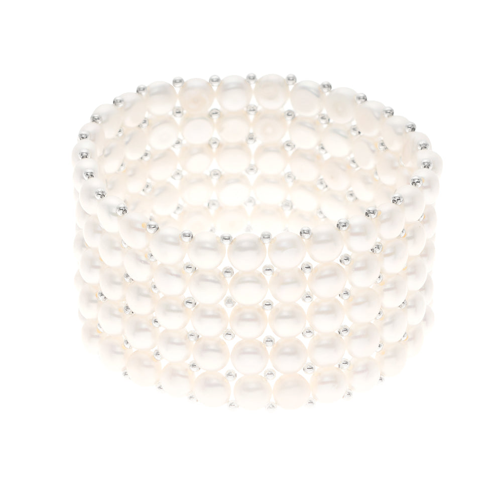 Bracelet 5 Rows of Real Freshwater Pearls - Natural Pearl White - Longueur 42 cm