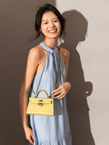 Trendy Petite Top Handle Bag 22cm Structured Mini Leather Satchel - Yellow