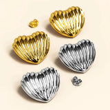 Bullion Gold Ridged Heart White Gold layered Stud Earrings