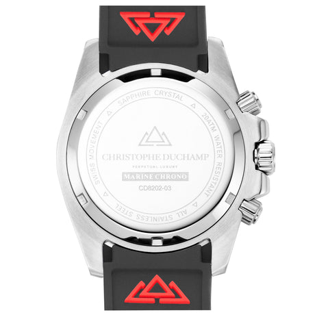 Christophe Duchamp Marine Chrono Rubber - Black Dial with Silver Case, Blue & Red Bezel and Black Rubber Strap