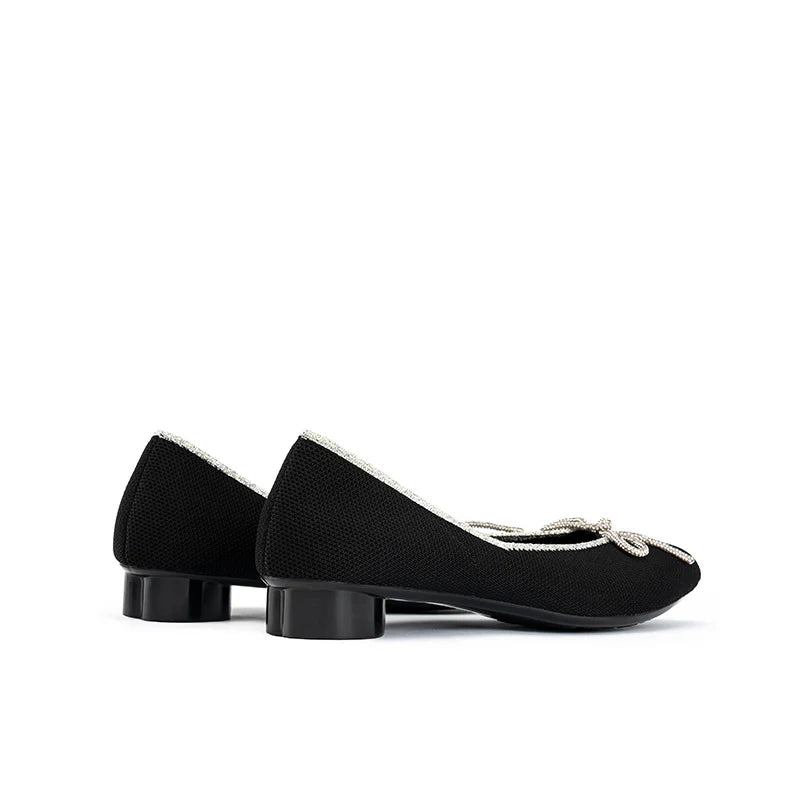 Rhinestone Bow Ballet Flats - Black