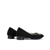 Rhinestone Bow Ballet Flats - Black