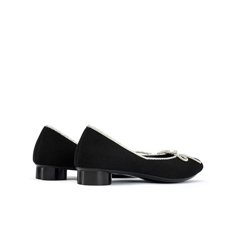 Rhinestone Bow Ballet Flats - Black