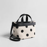 Polka Dot Cotton-Linen Canvas Mini Tote Bag - Ivory