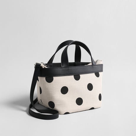 Polka Dot Cotton-Linen Canvas Mini Tote Bag - Ivory